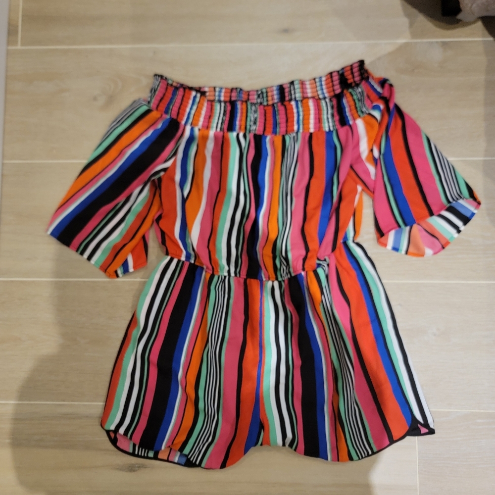 NY& Company Colorful Striped Off-Shoulder Romper